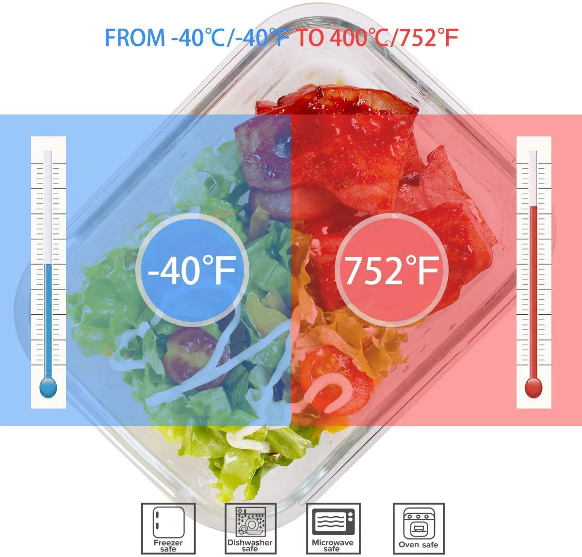 Glass Food Storage Containers with Lids, Glass Meal Prep Containers,Bpa Free (9 Lids & 9 Containers)