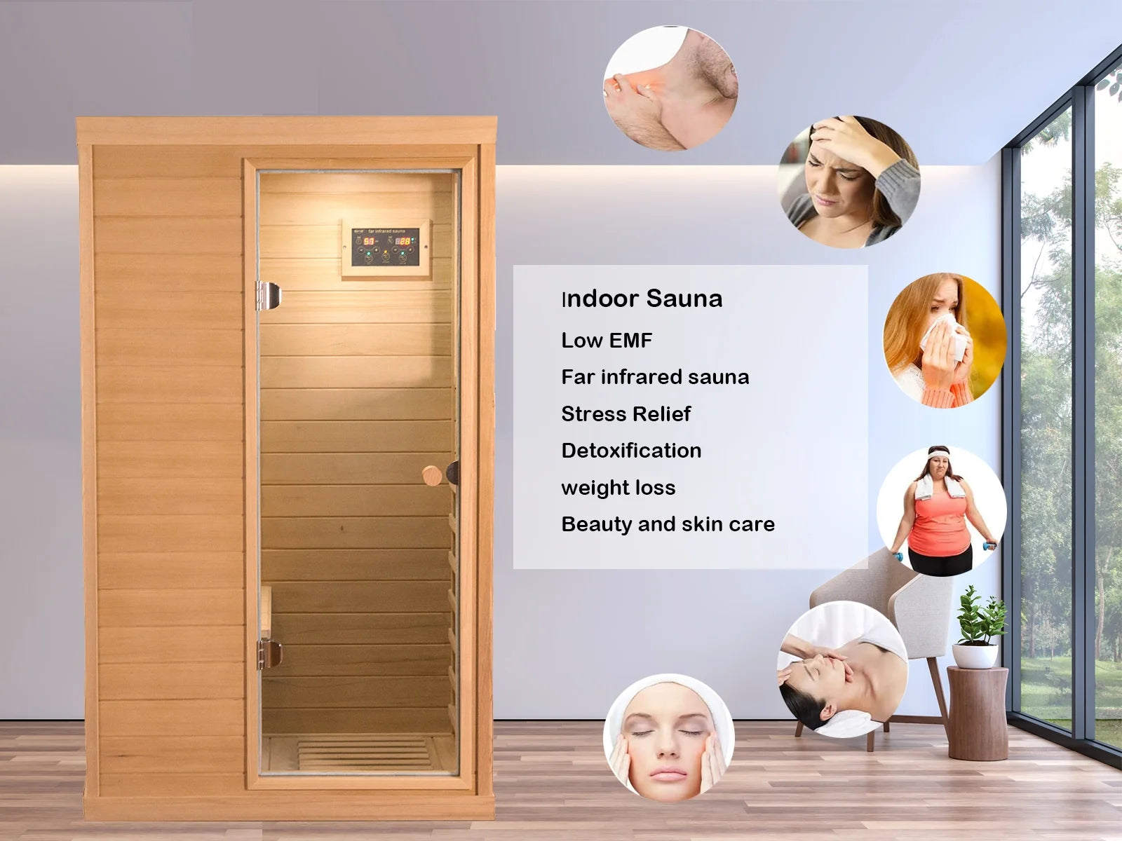 Infrared Sauna, 1 Person Far Infrared Sauna for Home, 2 Bluetooth Speakers,Low EMF Heaters, 1 LED Reading Lamp Hemlock Wood Sauna Room (Left and Right Door Randomly)