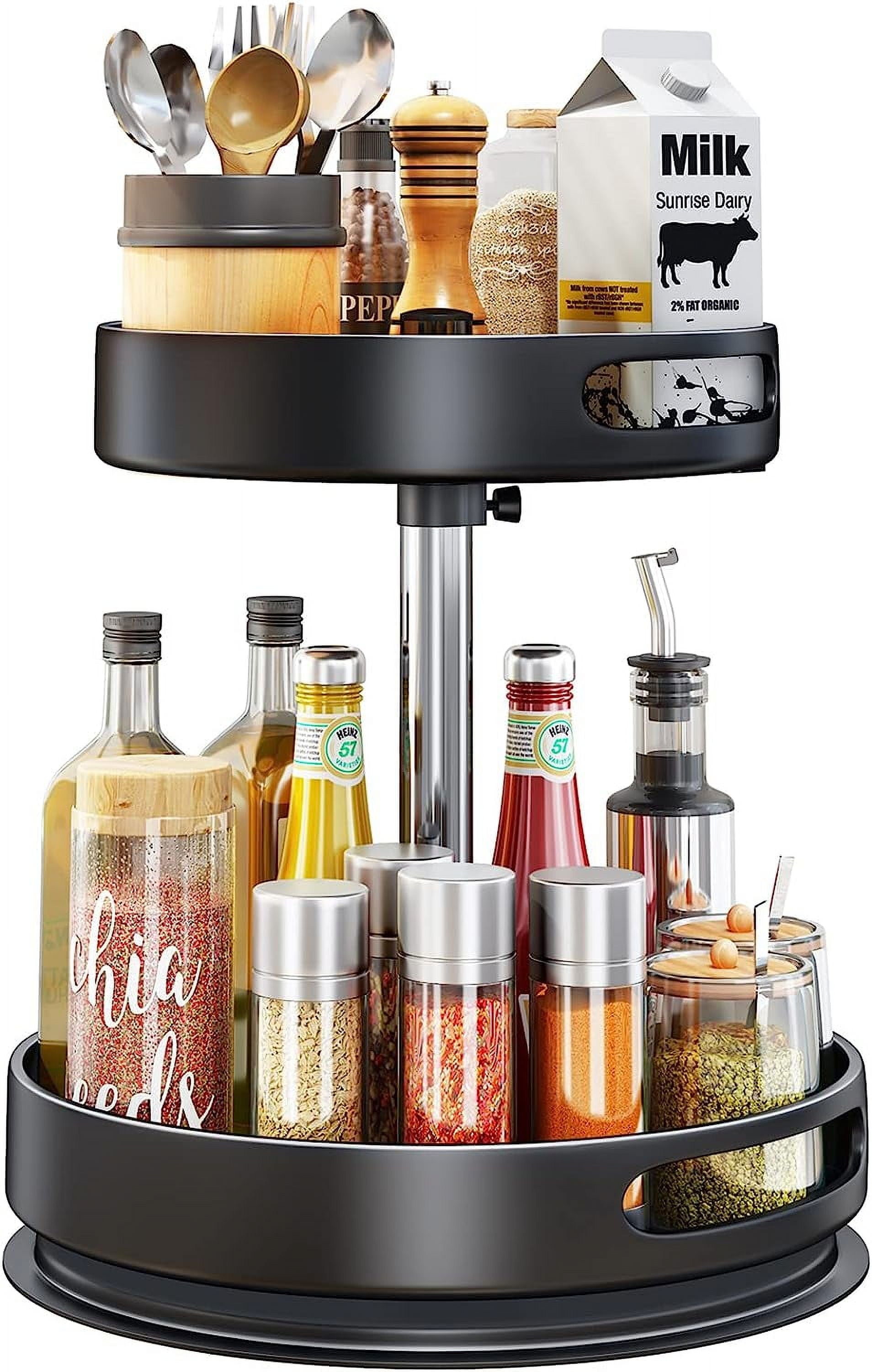 2 Tier Rotating Spice Rack Organizer, 360 Degree Rotation Turntable Kitchen Organizers and Storage, Metal Spice Holder for Kitchen Pantry Storage Cupboard Table