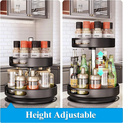 2 Tier Rotating Spice Rack Organizer, 360 Degree Rotation Turntable Kitchen Organizers and Storage, Metal Spice Holder for Kitchen Pantry Storage Cupboard Table