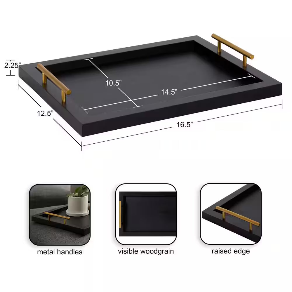 Halsey 12.50 In. W Rectangle Black Wood Decorative Tray