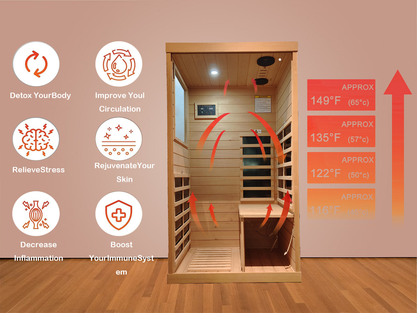 Infrared Sauna, 1 Person Far Infrared Sauna for Home, 2 Bluetooth Speakers,Low EMF Heaters, 1 LED Reading Lamp Hemlock Wood Sauna Room (Left and Right Door Randomly)