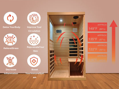 Infrared Sauna, 1 Person Far Infrared Sauna for Home, 2 Bluetooth Speakers,Low EMF Heaters, 1 LED Reading Lamp Hemlock Wood Sauna Room (Left and Right Door Randomly)