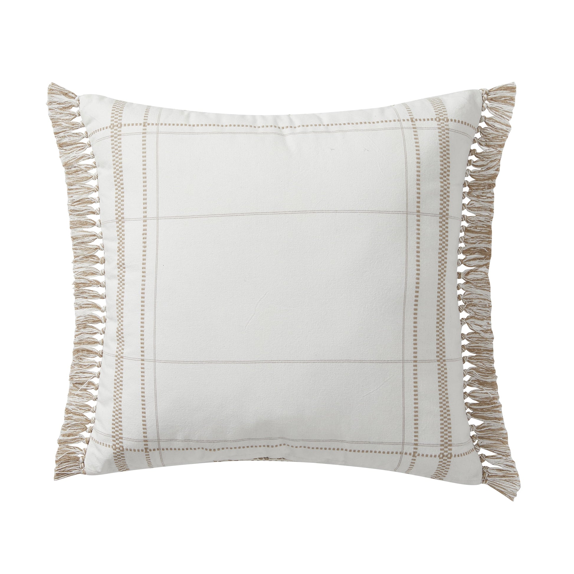 20" X 20" Taupe Alina Fringe Reversible Cotton Decorative Pillow