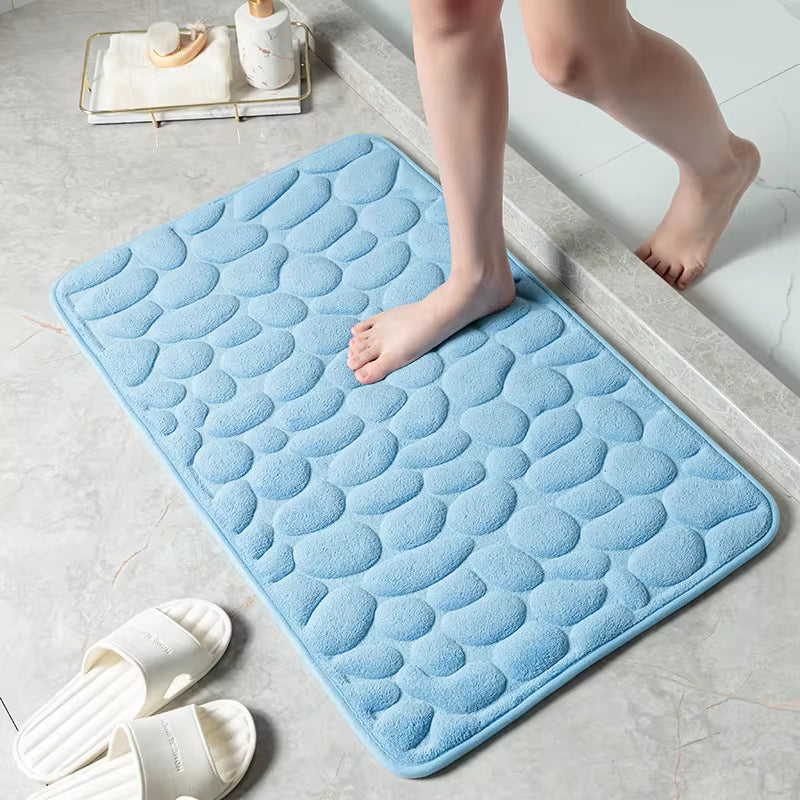 Cobblestone Embossed Bathroom Bath Mat Non-Slip Carpets in Wash Basin Bathtub Side Shower Room Floor Rug Doormat Memory Foam Pad