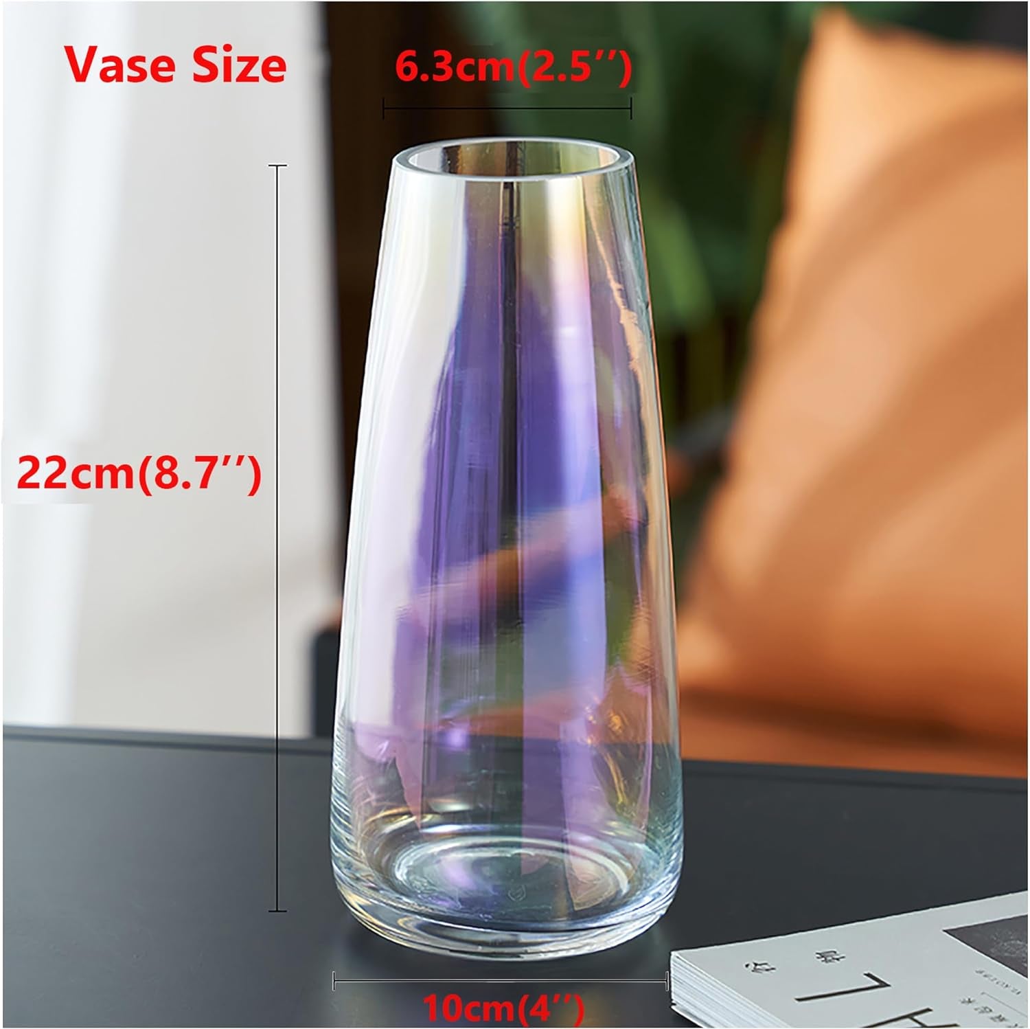 Modern Glass Vase Irised Crystal Clear Glass Vase for Home Office Decor (Neon Clear)