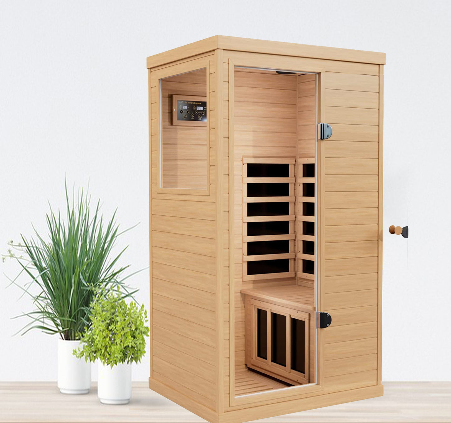 Infrared Sauna, 1 Person Far Infrared Sauna for Home, 2 Bluetooth Speakers,Low EMF Heaters, 1 LED Reading Lamp Hemlock Wood Sauna Room (Left and Right Door Randomly)