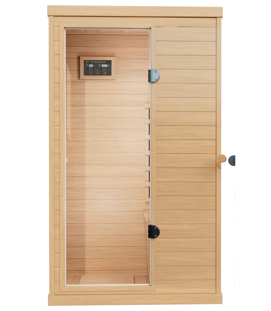 Infrared Sauna, 1 Person Far Infrared Sauna for Home, 2 Bluetooth Speakers,Low EMF Heaters, 1 LED Reading Lamp Hemlock Wood Sauna Room (Left and Right Door Randomly)