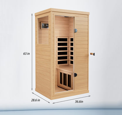 Infrared Sauna, 1 Person Far Infrared Sauna for Home, 2 Bluetooth Speakers,Low EMF Heaters, 1 LED Reading Lamp Hemlock Wood Sauna Room (Left and Right Door Randomly)