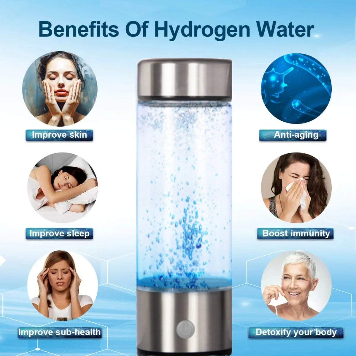 Hydrogen Water Bottle,Portable Hydrogen Water Bottle Generator Machine, Improve Water in 3 Minutes Quick Electrolysis, Suitable for Home, Office, Travel, Daily Drinking